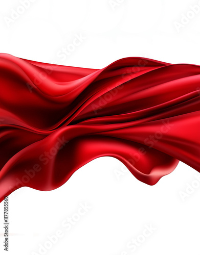 Red silk fabric flying in the air on a transparent  background. 