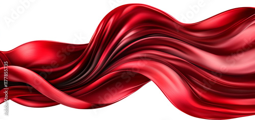 Red silk fabric flying in the air on a transparent  background. 