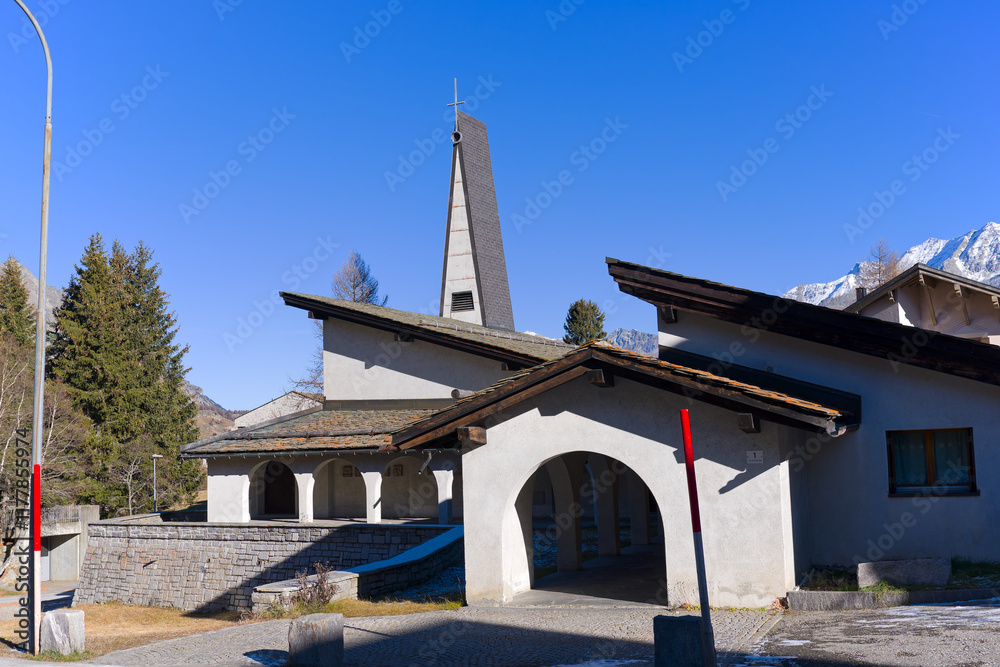 Building at Swiss mountain village of Maloja in the Swiss Alps on a sunny autumn day. Photo taken November 15th, 2024, Maloja Bregaglia, Switzerland. Building at Swiss mountain village of Maloja in the Swiss Alps on a sunny autumn day. Photo taken November 15th, 2024, Maloja Bregaglia, Switzerland.