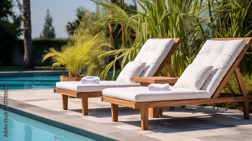 Wallpaper Mural A Couple Of Pool Chairs On The Side Of A Swimming Pool Torontodigital.ca