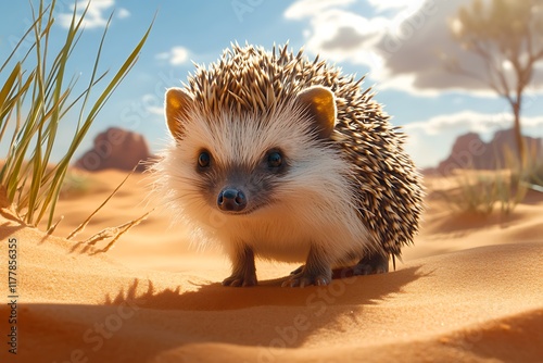 Desert hedgehog in arid landscape