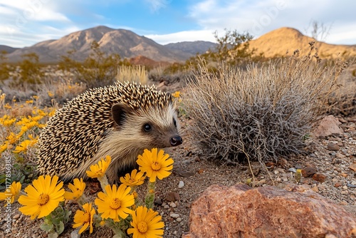 Desert hedgehog in arid landscape photo