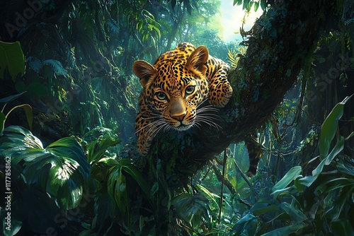 Leopard climbing tree