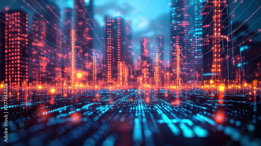 Fototapeta premium An abstract technology background featuring a vibrant array of colored optical fibers, creating a visually captivating image that symbolizes seamless transfer and communication of data, Hd image