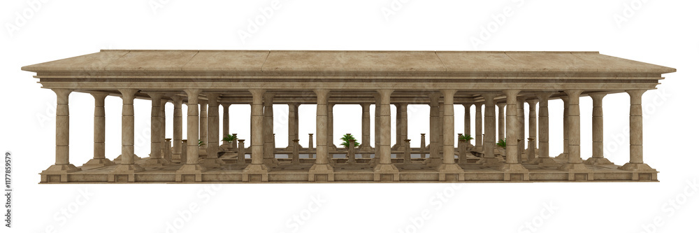 Ancient Egyptian architecture with stone columns around a pool of water. Isolated 3D rendered illustration. Ancient Egyptian architecture with stone columns around a pool of water. Isolated 3D rendered illustration.