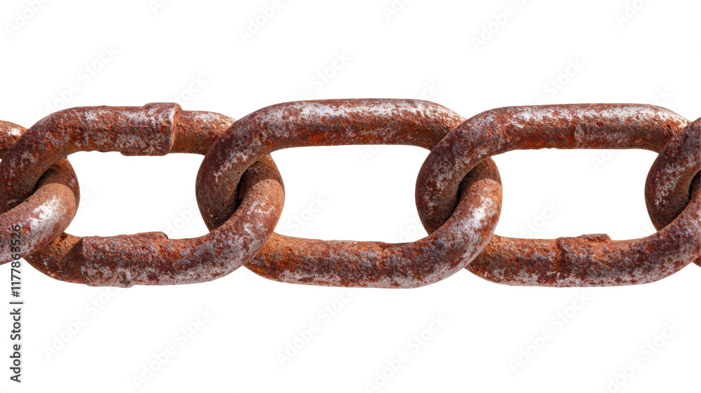 Rusty chain links connecting past to present studio setting close-up image industrial environment artistic perspective, transparent background Rusty chain links connecting past to present studio setting close-up image industrial environment artistic perspective, transparent background