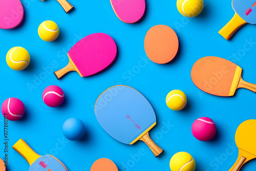 A Vibrant, Seamless Pattern of Table Tennis Paddles and Balls-