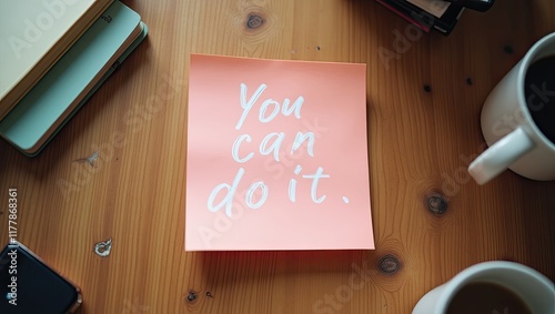 Sticky note on a table, You can do it motivational quote