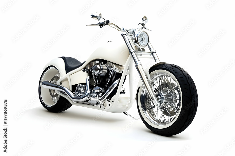 Sleek white motorcycle isolated on a white backdrop, showcasing modern design Sleek white motorcycle isolated on a white backdrop, showcasing modern design