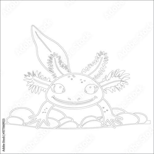 Simple outline drawing of a axolotl, perfect for coloring, crafting, and educational use