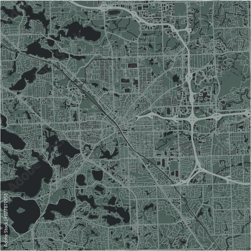 Tableau sur toile Map of Pontiac in Michigan in a smooth dark style