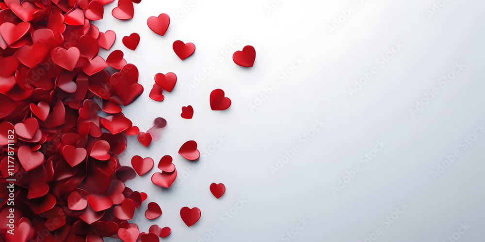 Cluster of Red Paper Hearts Scattered on a White Background, Valentine's Day Concept
Cluster of Red Paper Hearts Scattered on a White Background, Valentine's Day Concept