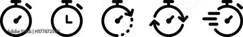 Clock with arrow circle Time icon flat set symbol isolated on transparent background. vector for apps or web Alarm clock Watch countdown Stopwatch sign. Hours, minutes and seconds concept
