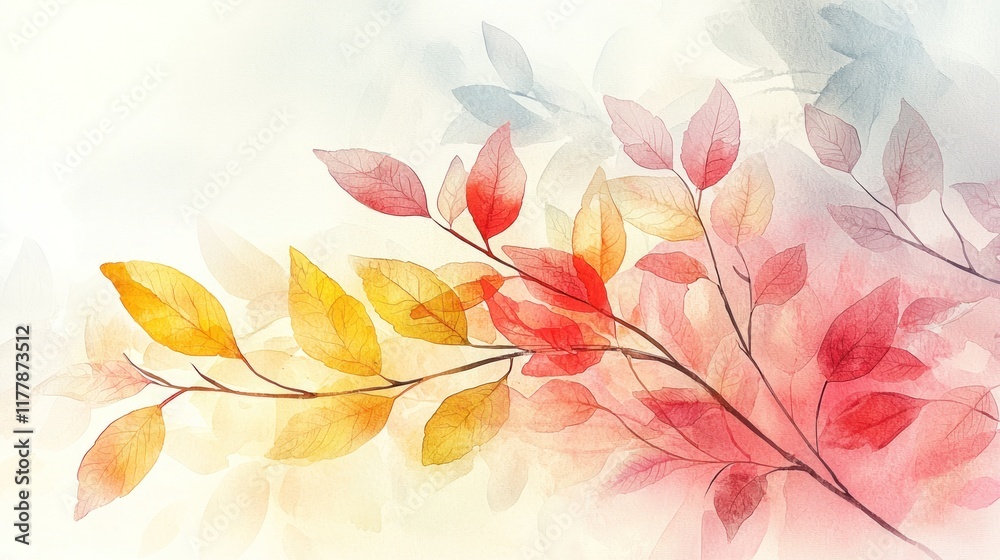 Fototapeta premium Autumn leaves falling nature digital artwork serene environment close-up view beauty