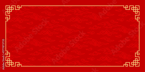 Chinese New Year background, red chinese border, cloud frame