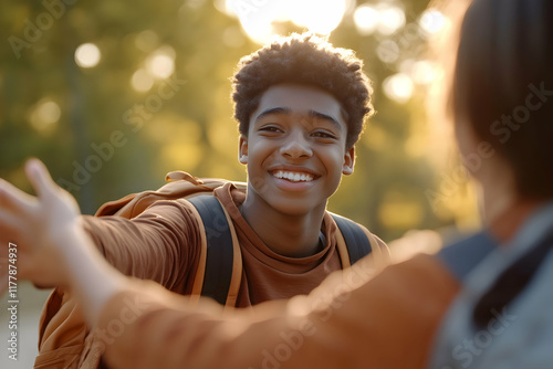 Compassionate Teenager Offering a Helping Hand to a Peer, Symbolizing Empathy and Kindness-