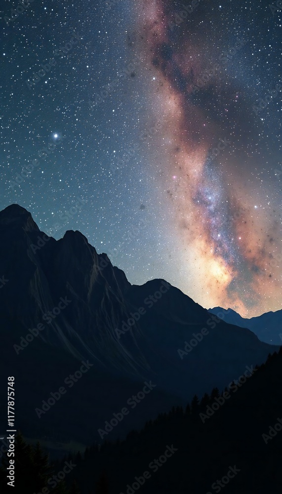Naklejka premium Starry Night Over Majestic Mountain Peaks
