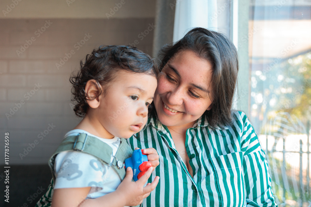Young Mother with Her Little Child by the Window Young Mother with Her Little Child by the Window