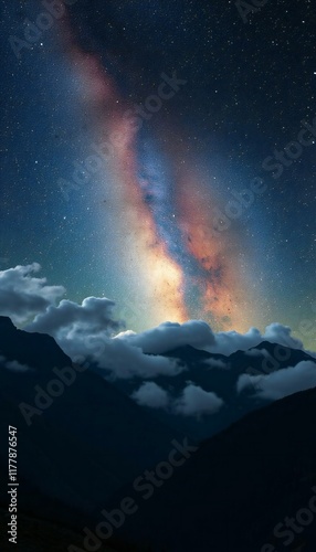 Starry Night Over Majestic Mountain Peaks