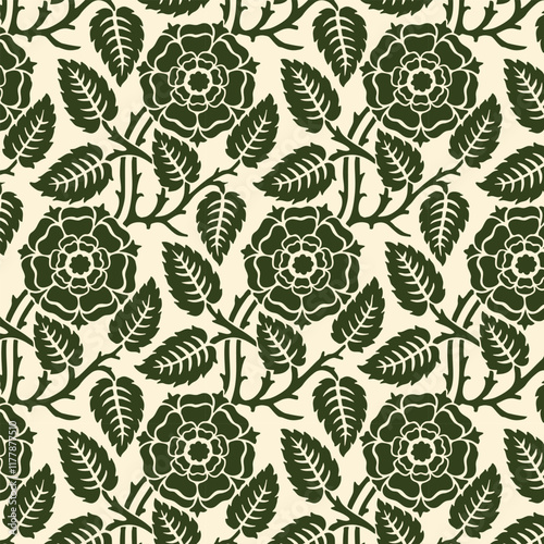 Φωτογραφία Victorian Damask Tudor Rose Seamless Vector Pattern, Art Nouveau Vintage Design