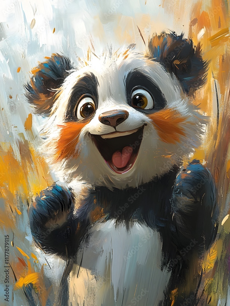 Fototapeta premium Excited Cartoon Panda Character with Vibrant Facial Expressions