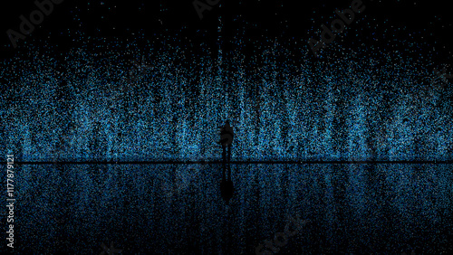 Man's silhouette against a blue tech particle background photo