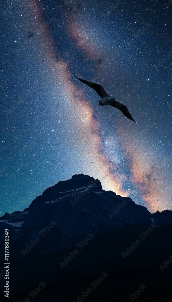 Fototapeta premium Cosmic Beauty: Mountains Under a Starry Sky