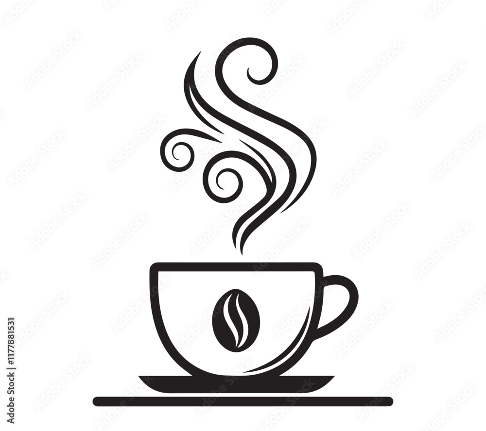 Black and white one line art icon drawing a coffee with white background Black and white one line art icon drawing a coffee with white background