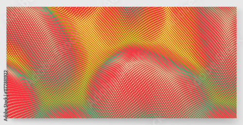 Background with convex forms. Grid surface. Vibrant trendy texture, with blending colors. 3d network design with particles. Can be used for advertising, marketing or presentation.