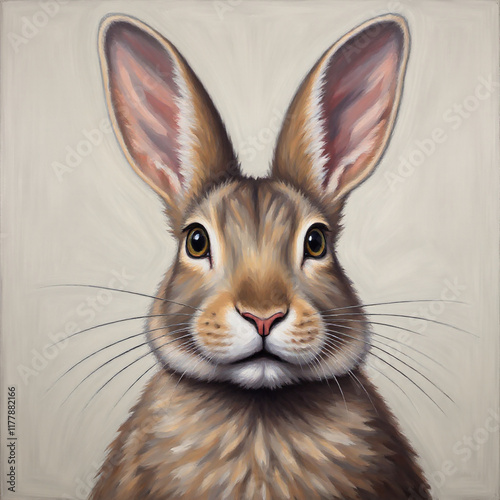 A beautifully detailed portrait of a rabbit, showcasing its expressive features and soft fur texture. photo