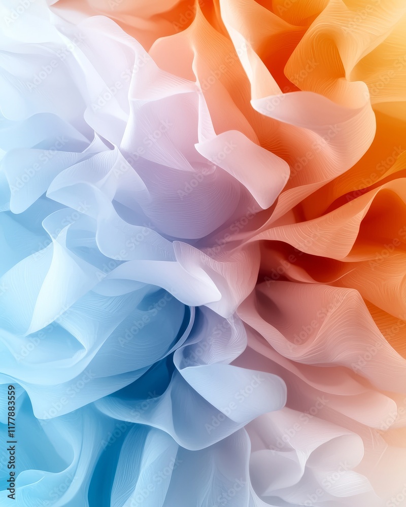 Obraz premium Abstract Pastel Fabric Texture Soft Blue Orange and White Draped Silk or Organza Material Background