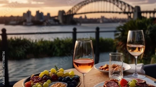 Romantic Sunset Dining with Gourmet Appetizers at Sydney Harbour Motion Video