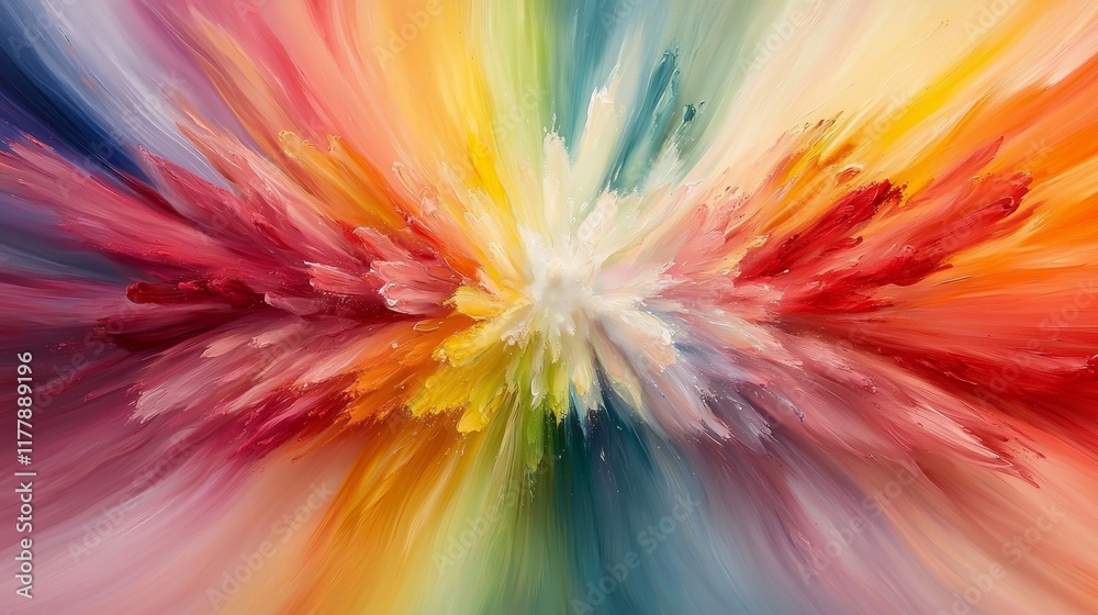 Obraz premium Vibrant Abstract Oil Painting Colorful Explosion of Hues Impasto Texture Modern Art