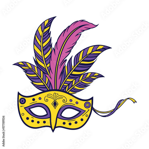 Colorful Mardi Gras Carnival Mask with Feathered Ornament vector illustration
Happy carnival festive concept.