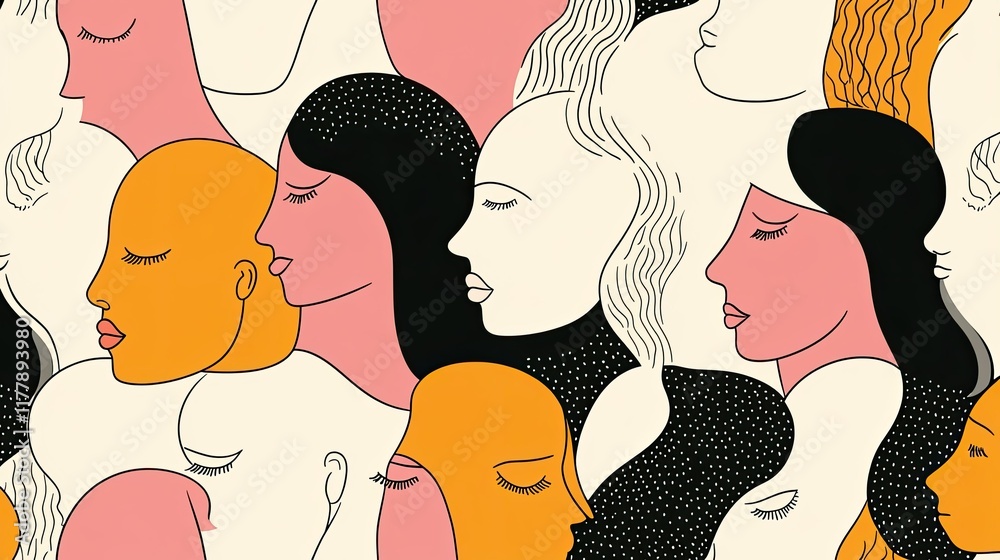 Abstract pattern of diverse female faces. Abstract pattern of diverse female faces.