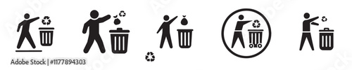 Collection of vector illustrations of people throwing rubbish suitable for warnings
