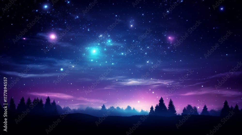 Fototapeta premium Surreal galaxy effect dark canvas with brightly colored star like lights creating cosmic ambiance