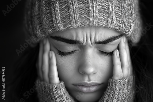 Young Woman Holding Her Head in Agony