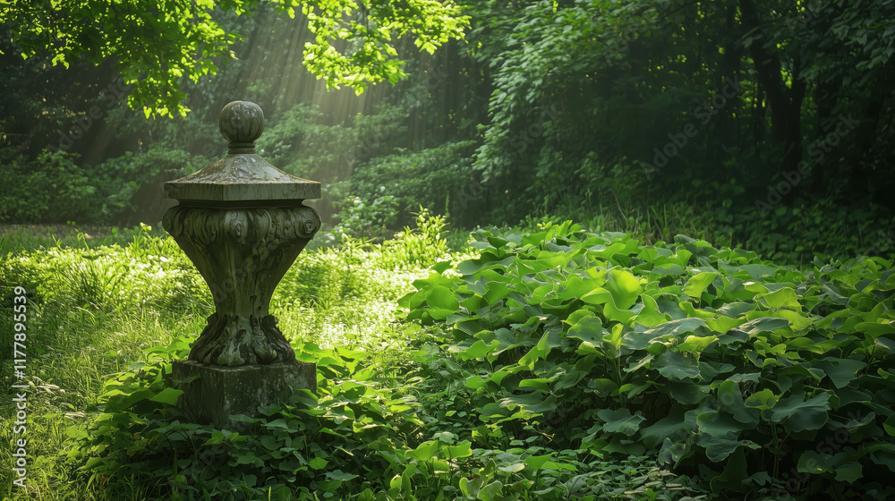 Lush overgrown garden serene nature scene outdoor sunlit view Lush overgrown garden serene nature scene outdoor sunlit view