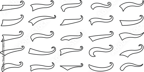 Sporty swirling tail icon in line set. football, baseball typography swashes Texting tail for lettering or old varsity sport logo vector for apps or web retro isolated on transparent background