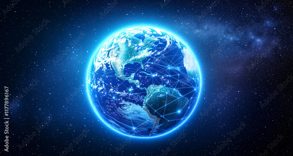 Fototapeta premium Bright Digital Earth with Data Connections in Outer Space