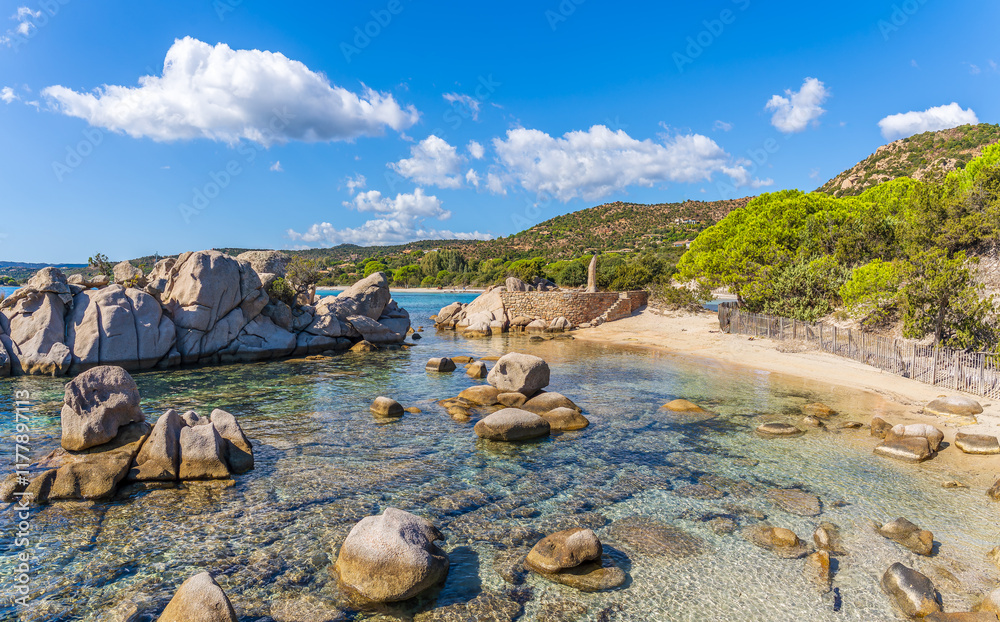 Landscape with Plage de Tamaricciu in Corsica island, France