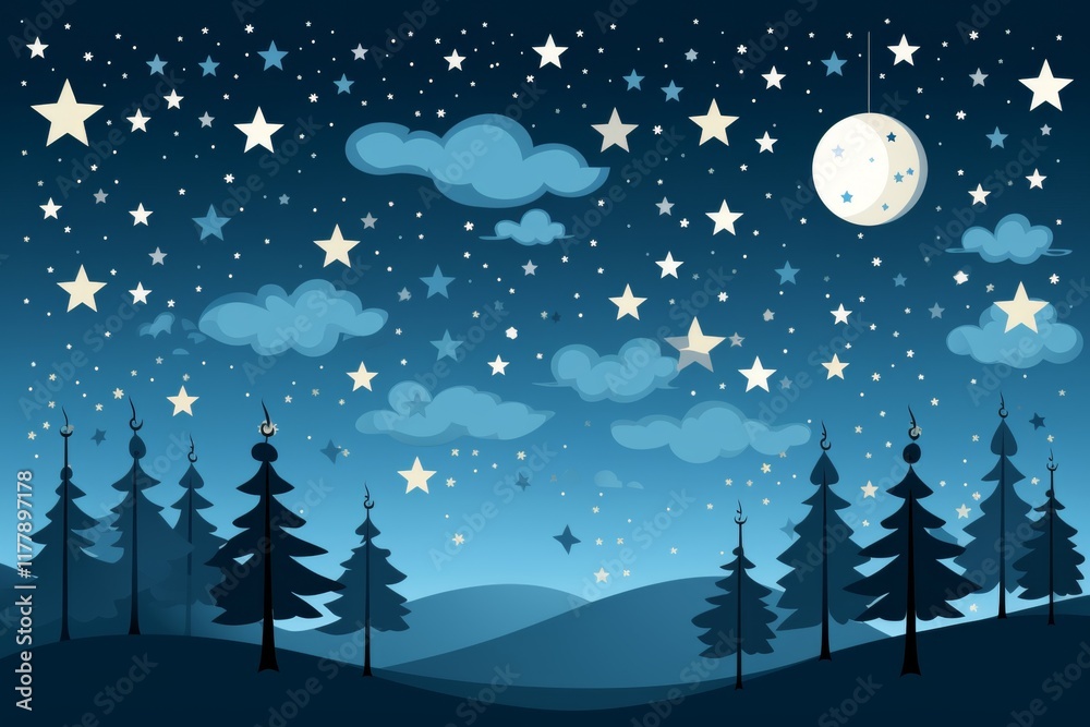 Naklejka premium Enchanting starry sky card design featuring bright stars and a glowing moon with space for text