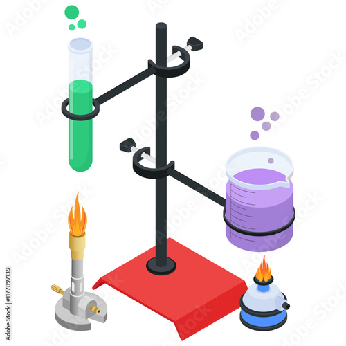 Test Tube & Beaker on Lab Stand with Burners