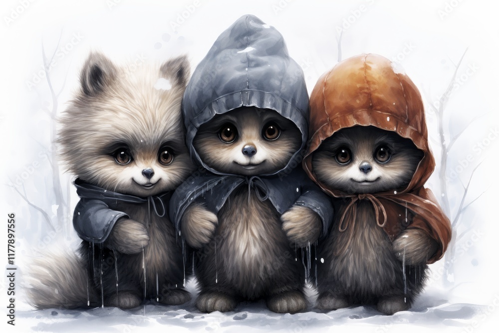 Obraz premium Charming card design featuring adorable illustrations of a teddy bear, bunny, and panda