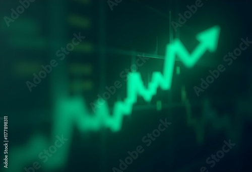 Rising green stock market graph on dark background. Financial growth chart. Economic success concept. Business analytics and investment visualization for traders