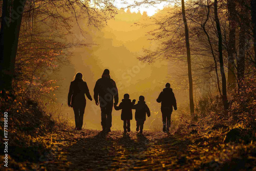 Family Walking In Woods