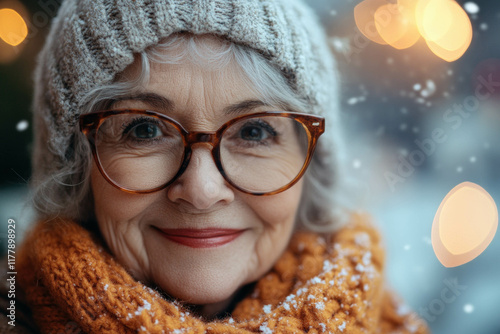 Happy Senior Woman In Winter