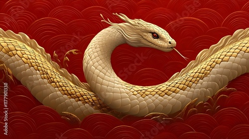 chinese new decoration Radiant Gold Snake – Zodiac Symbol of Prosperity for 2025, Perfect for Lunar New Year Decor and Cards photo