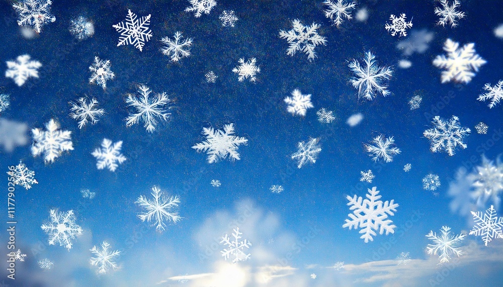 snowflakes falling from blue sky creating winter wonderland snowflakes falling from blue sky creating winter wonderland